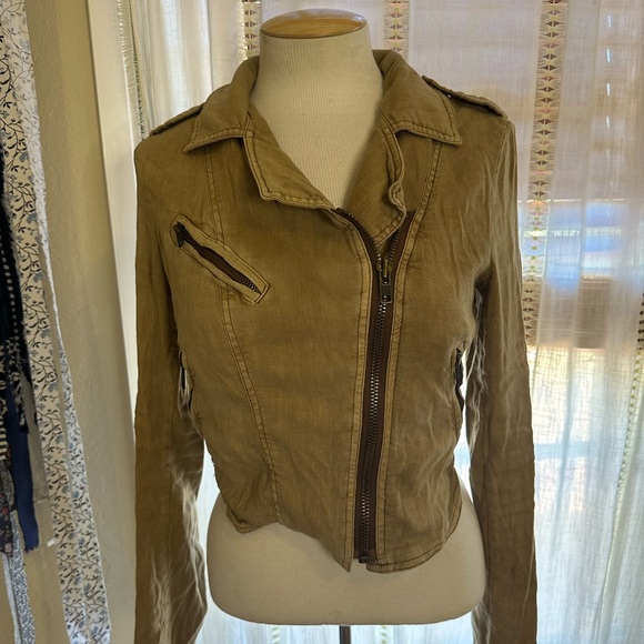 Free People Cropped Linen Moto Jacket - Picture 1 of 6
